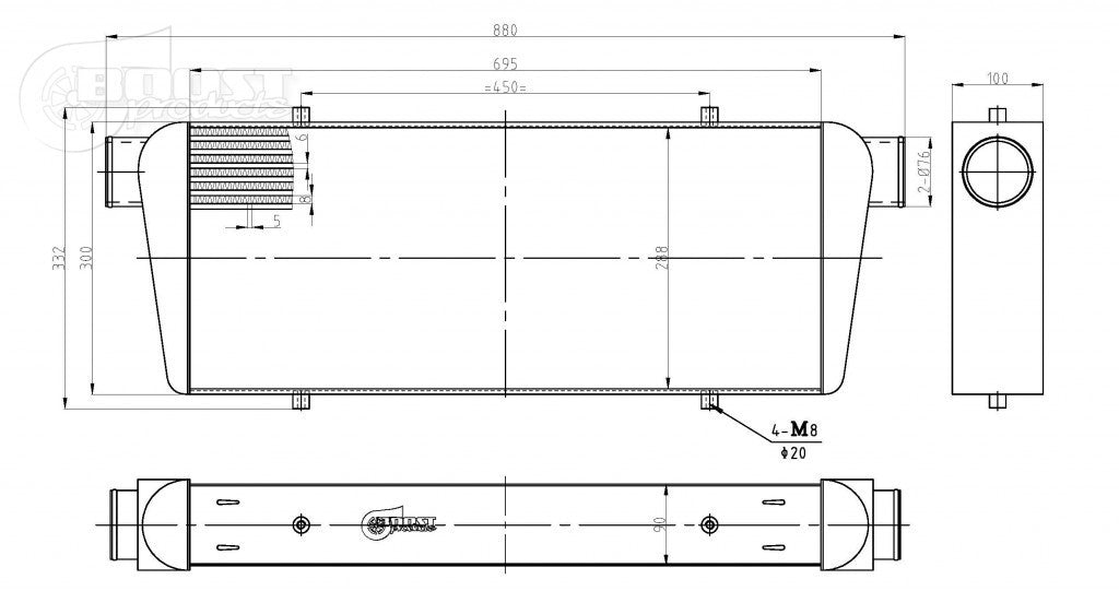 BOOST Products Competition Intercooler 28" x 12" x 4" with 3" I/O - 900 HP