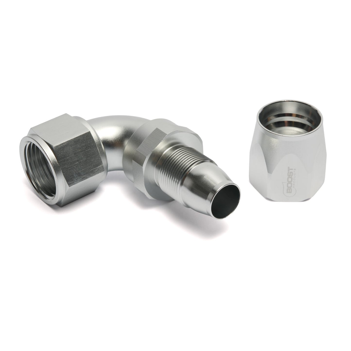 BOOST Products High Flow Swivel Hose End -12 AN - 90 degree, silver