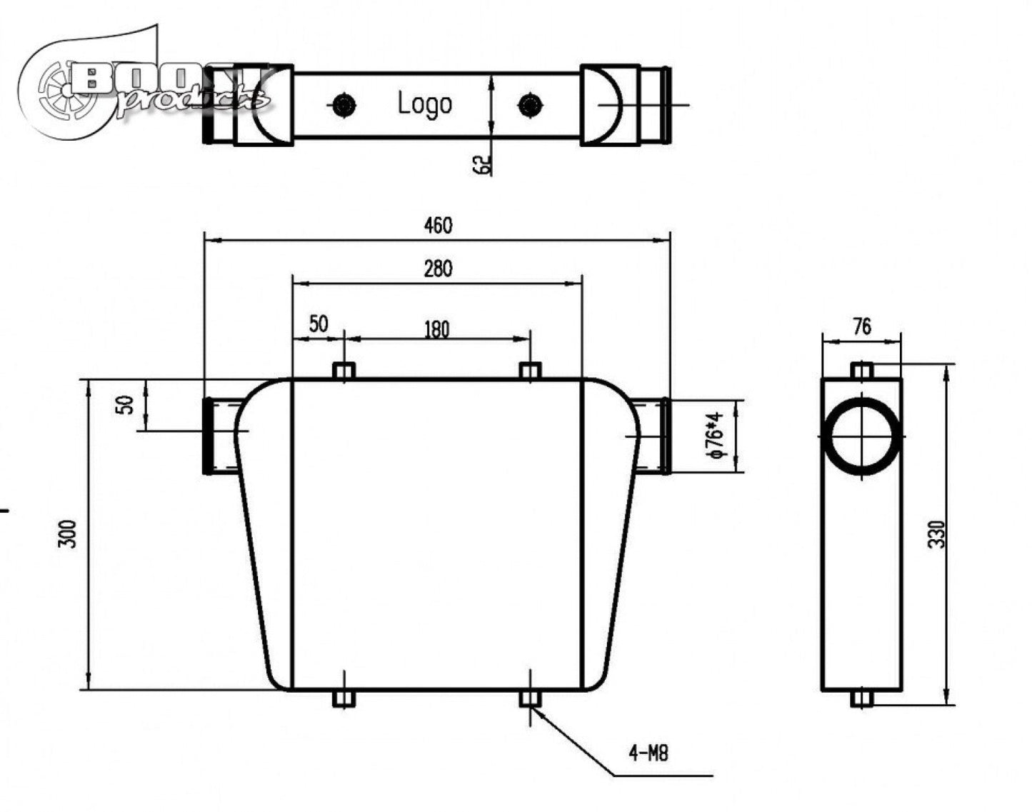BOOST Products Competition Intercooler 11" x 12" x 3" with 3" I/O OD - 300 HP
