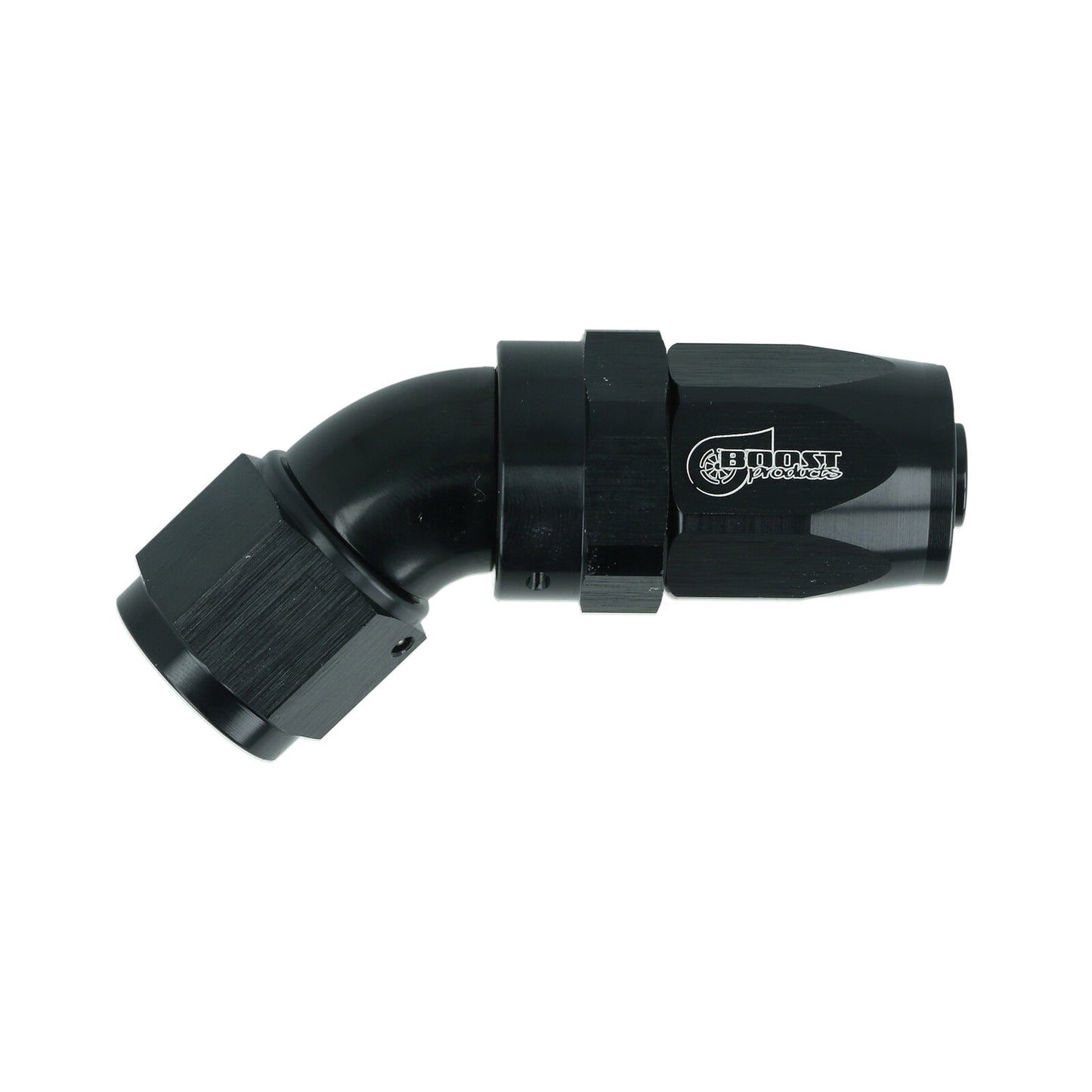 BOOST Products High Flow Swivel Hose End -08 AN - 45 degree, black