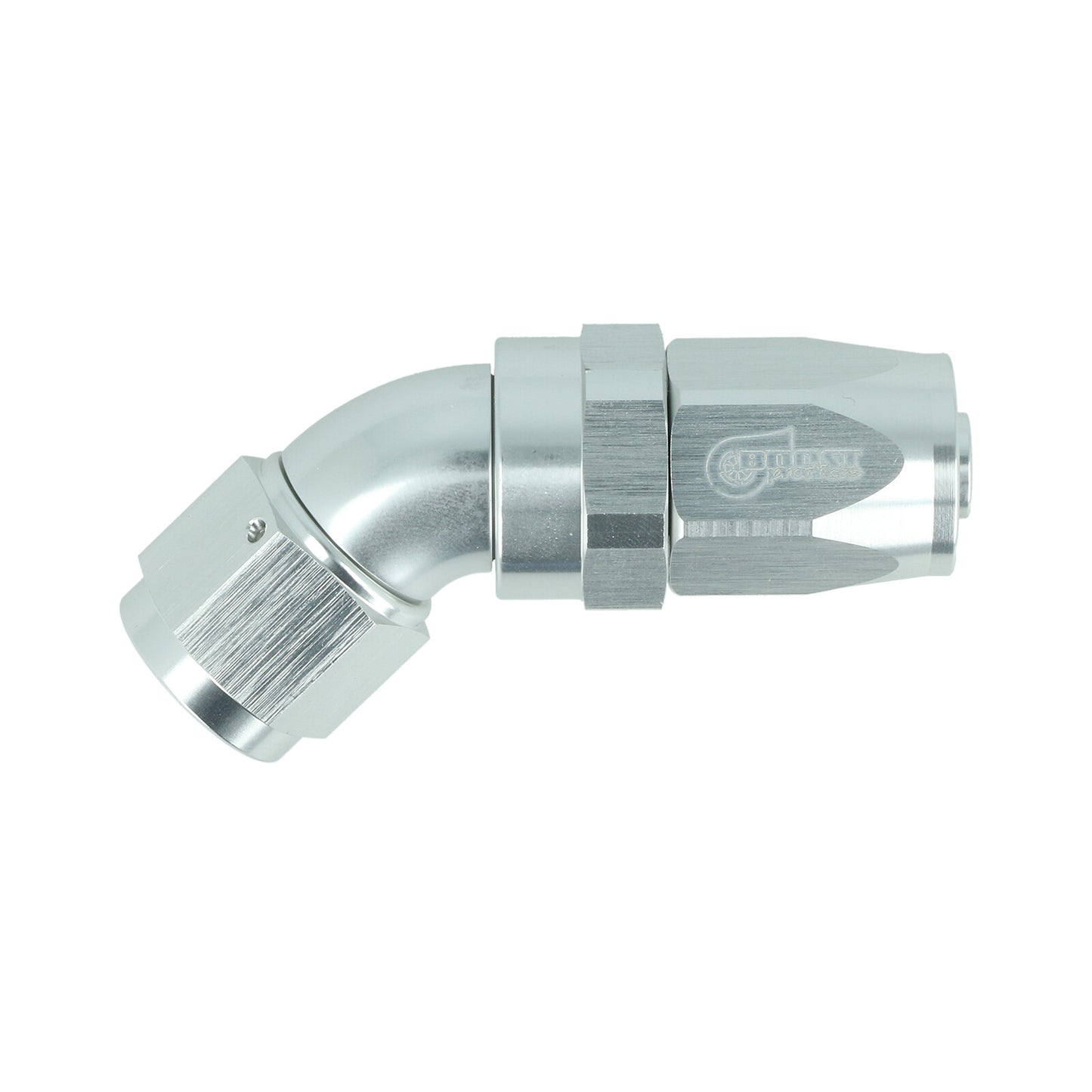 BOOST Products High Flow Swivel Hose End -08 AN - 45 degree, silver