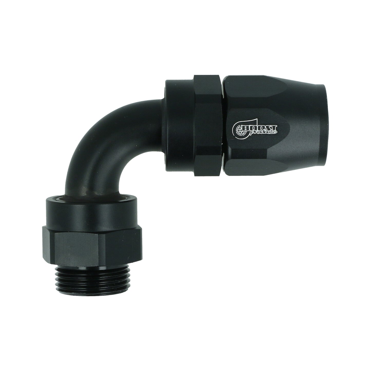 BOOST Products Swivel Hose End -10 AN to M22x1.5mm male with O-Ring - 90 degree, black