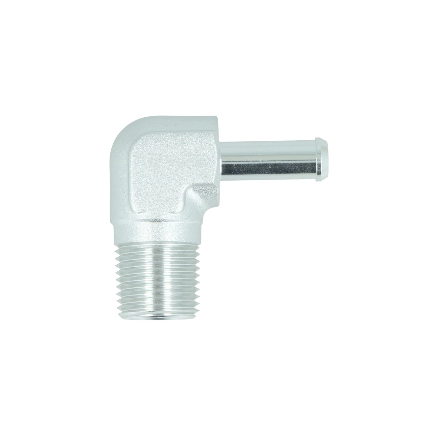 BOOST Products Screw-in Adapter 90 degree 3/8" NPT male to Hose Fitting 5/16" (8mm), silver