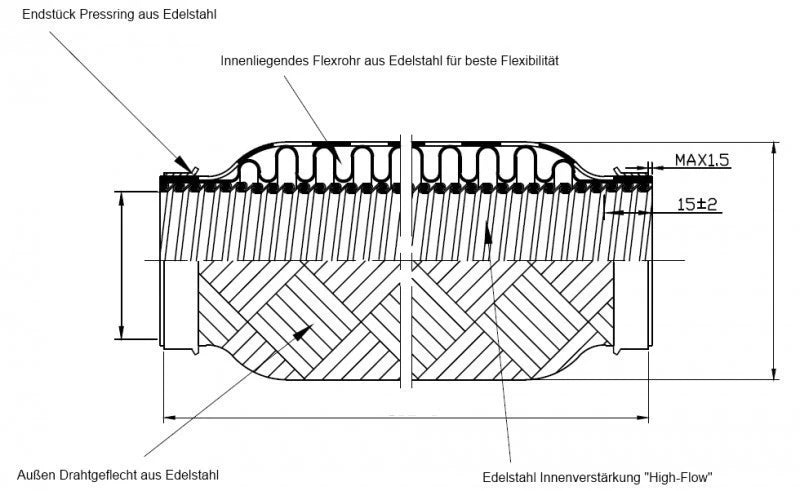BOOST Products Turbo Exhaust Flex Pipe Coupler - 2.5" (63.5mm) OD, 6" (150mm) length