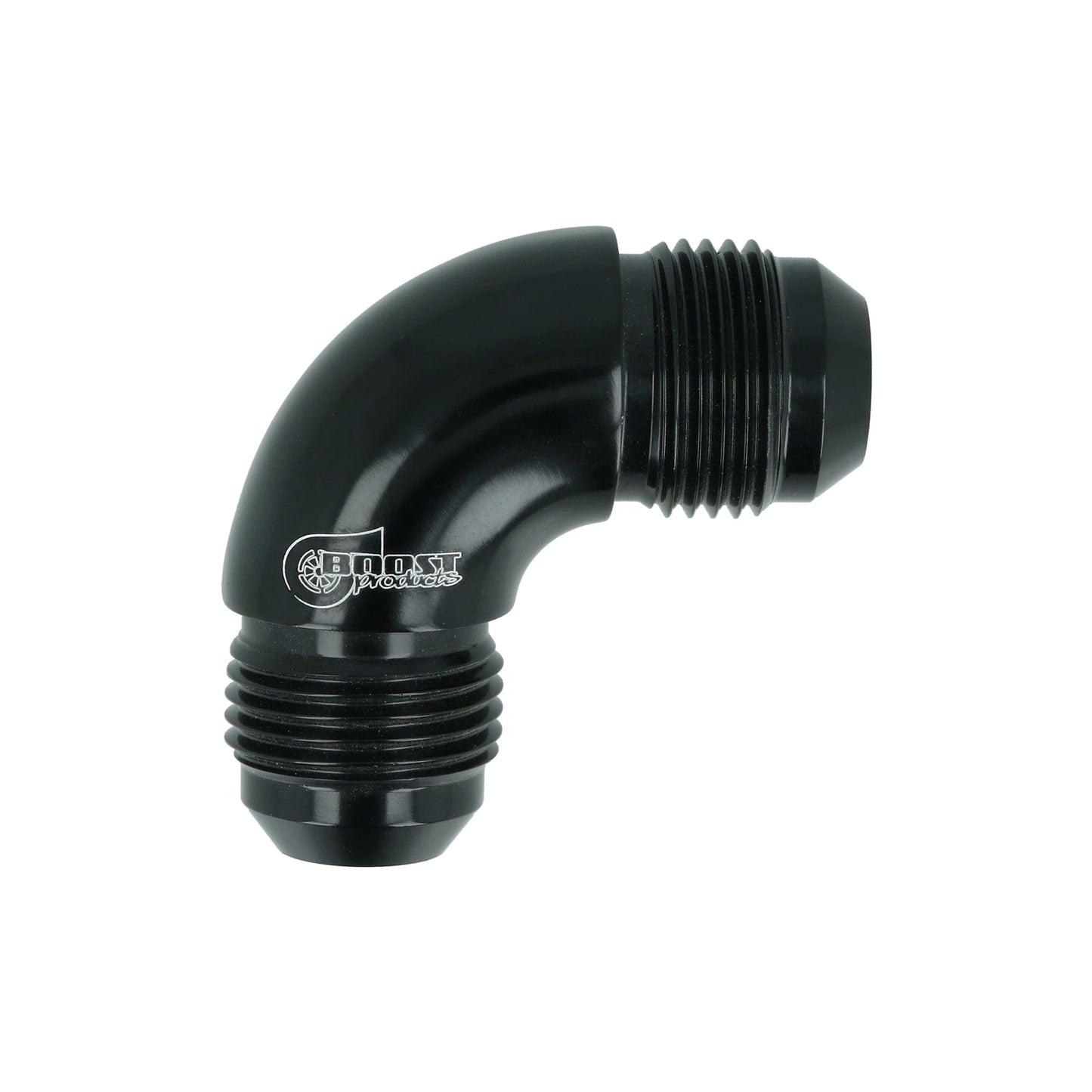 BOOST Products High Flow Adapter Union -10 AN male to -10 AN male - 90 degree, black