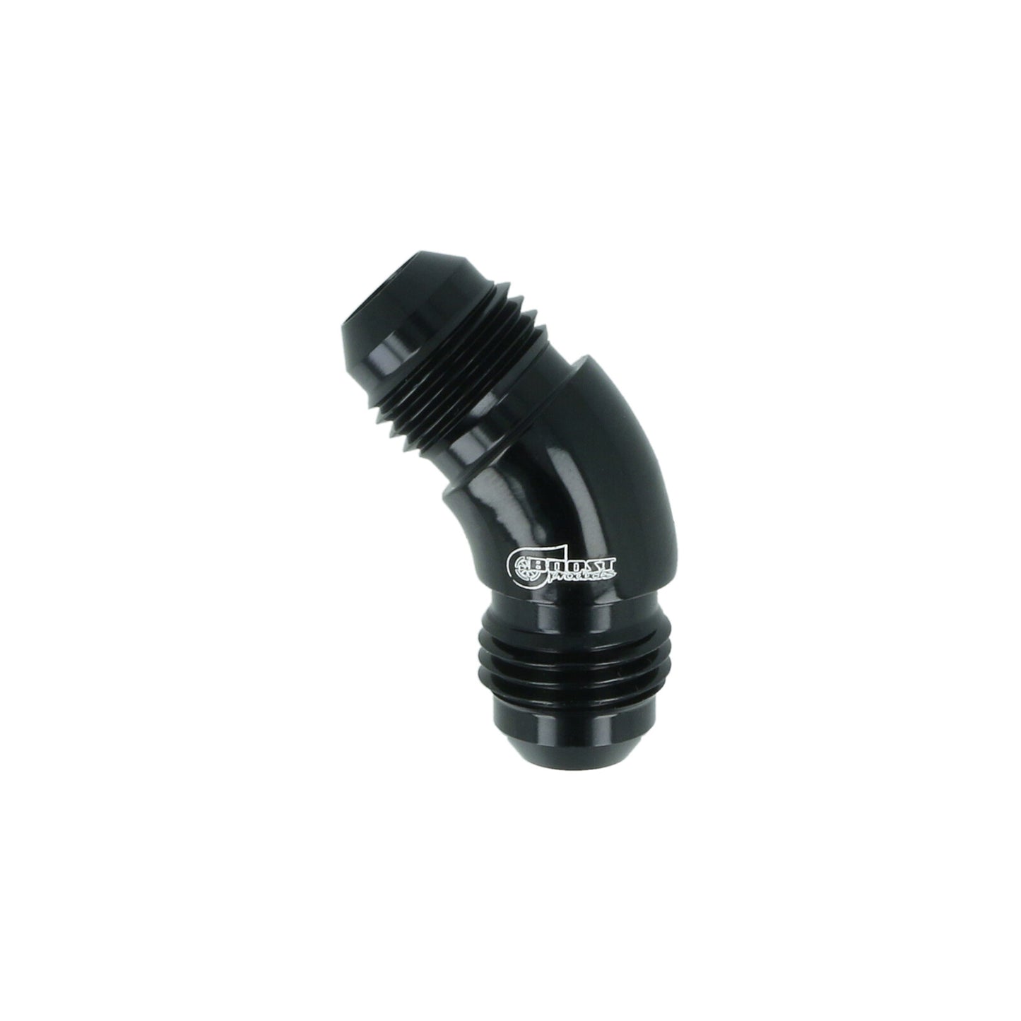 BOOST Products High Flow Adapter Union -06 AN male to -06 AN male - 45 degree, black