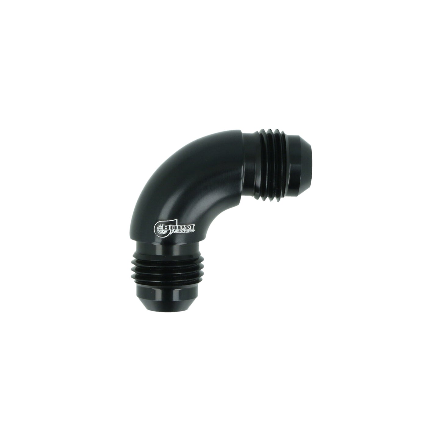 BOOST Products High Flow Adapter Union -06 AN male to -06 AN male - 90 degree, black