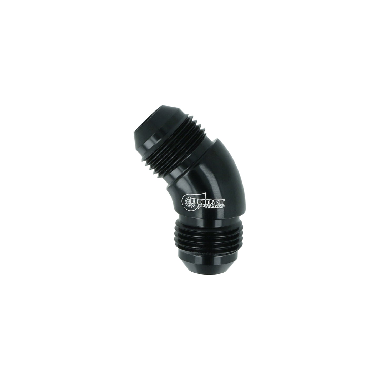 BOOST Products High Flow Adapter Union -08 AN male to -08 AN male - 45 degree, black