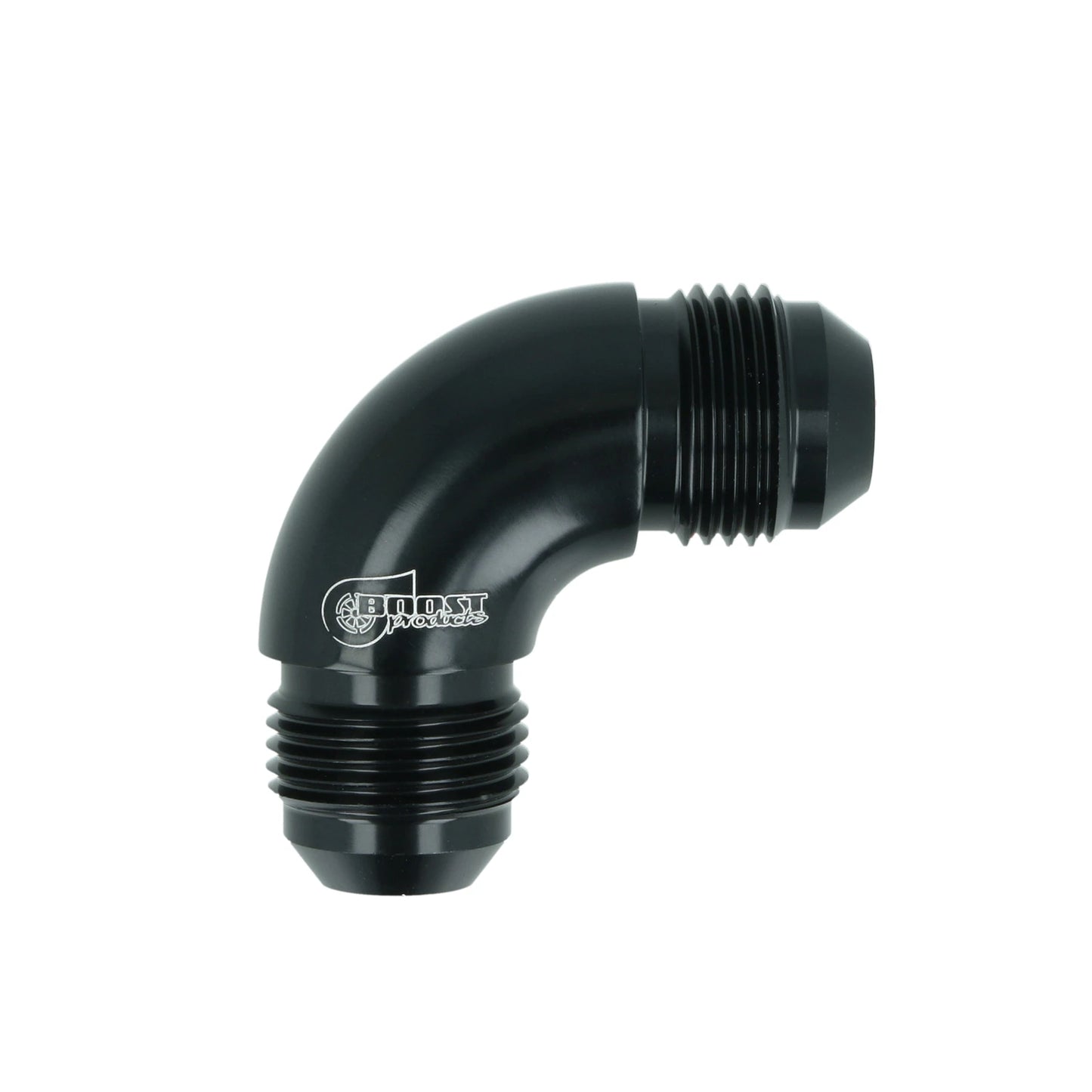BOOST Products High Flow Adapter Union -08 AN male to -08 AN male - 90 degree, black