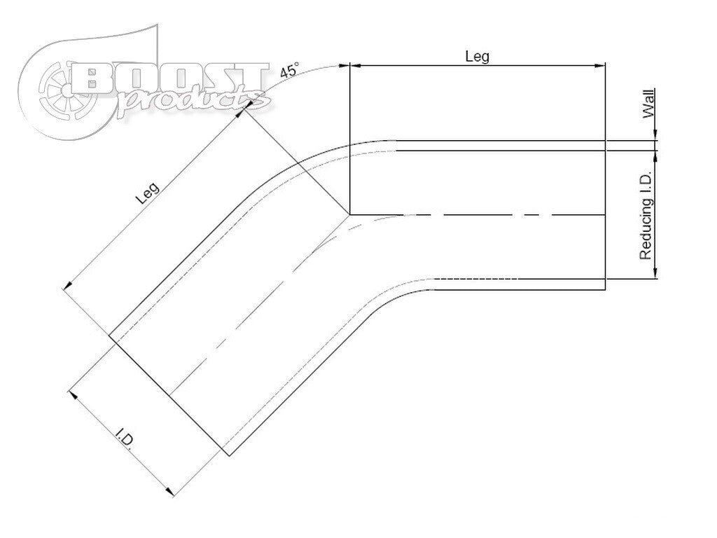 BOOST Products Silicone Reducer Elbow 45 degree, 45mm (1.775") - 30mm (1.175") ID, black