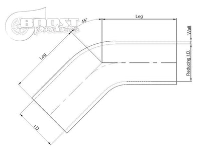 BOOST Products Silicone Reducer Elbow 45 degree, 45mm (1.775") - 30mm (1.175") ID, black