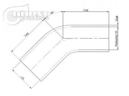 BOOST Products Silicone Reducer Elbow 45 degree, 22mm (0.875") - 19mm (0.75") ID, black