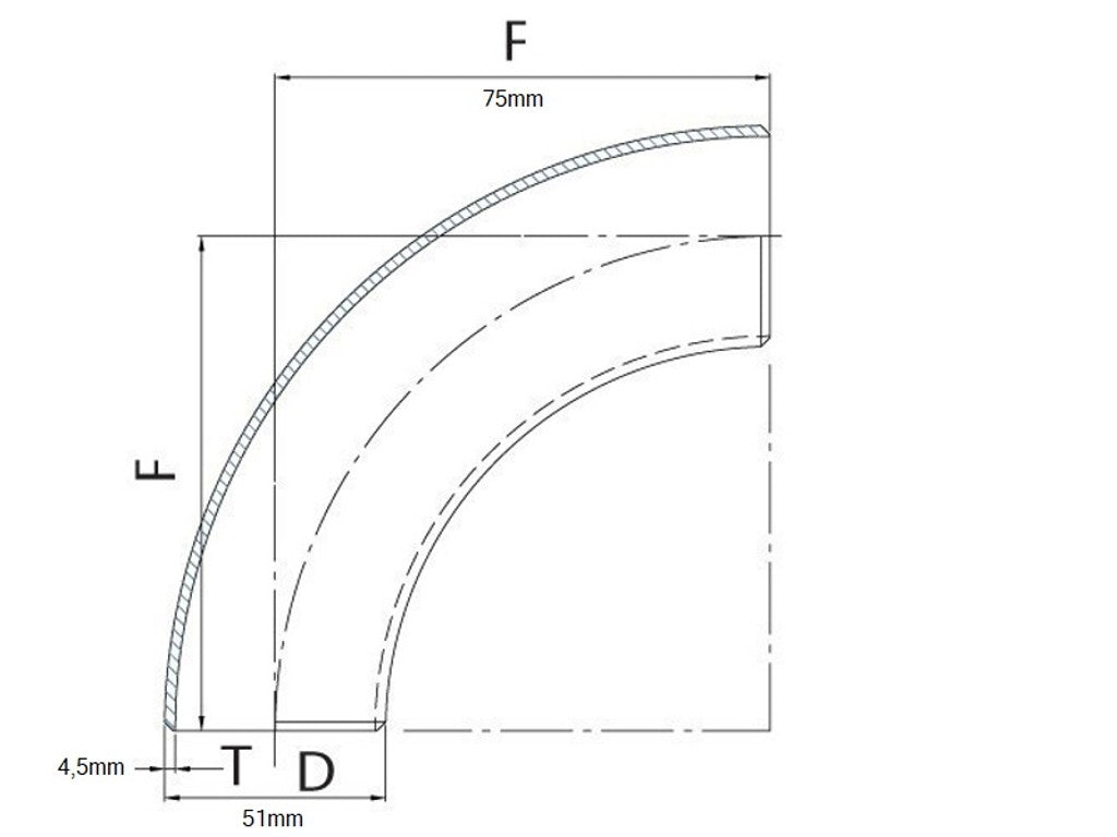 90° cast aluminum elbow 51mm (2") - small radius