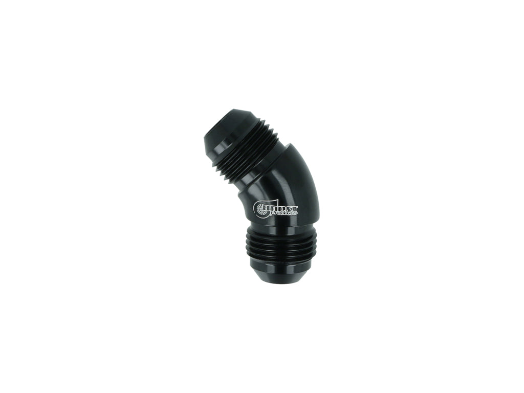 BOOST Products High Flow Adapter Union -08 AN male to -08 AN male - 45 degree, black