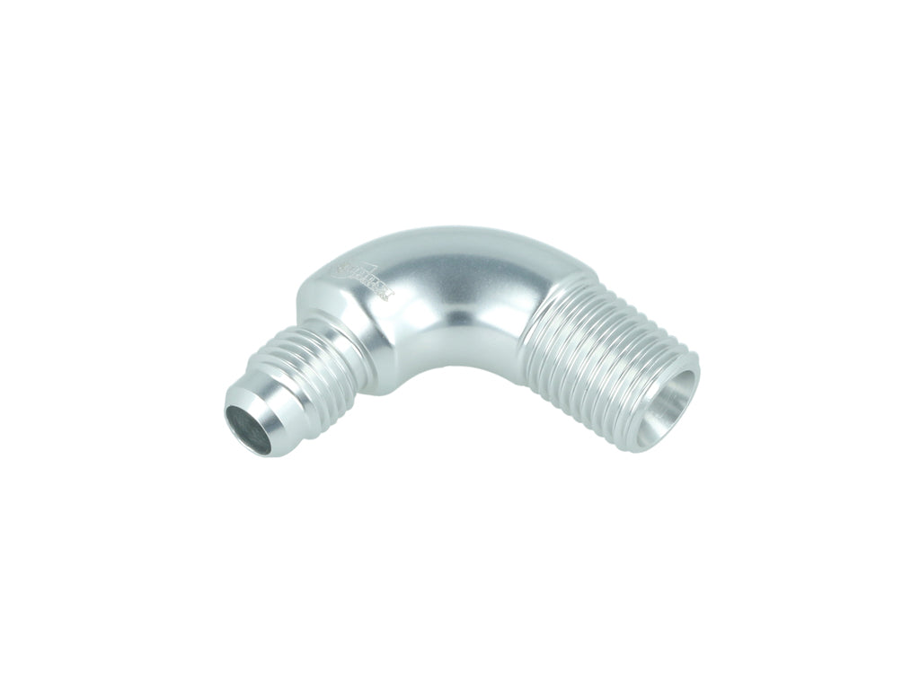 BOOST Products Adapter -04 AN male to 1/4" NPT male - 90 degree, silver