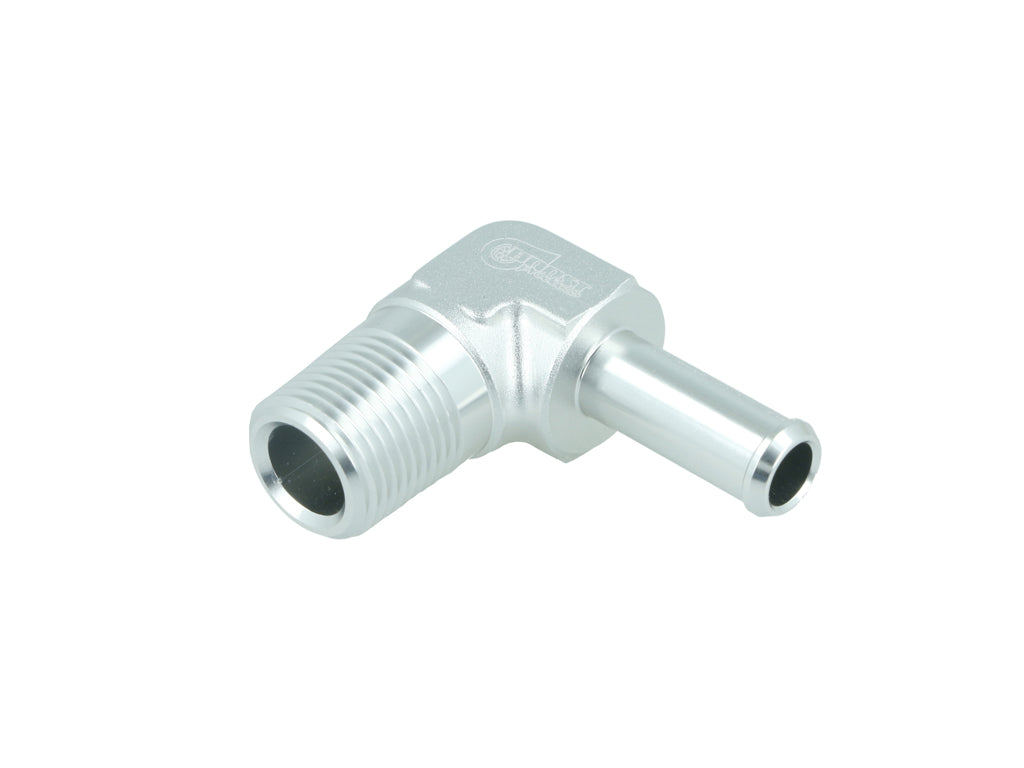 BOOST Products Screw-in Adapter 90 degree 3/8" NPT male to Hose Fitting 10mm (0.4"), silver