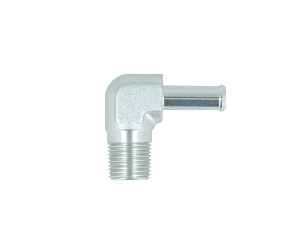 BOOST Products Screw-in Adapter 90 degree 3/8" NPT male to Hose Fitting 10mm (0.4"), silver