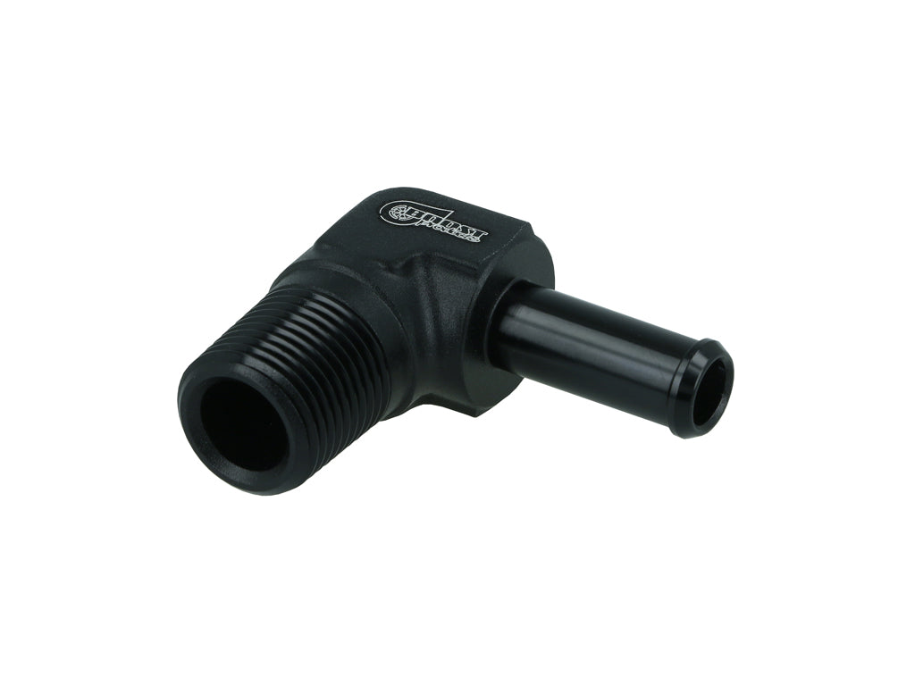 BOOST Products Screw-in Adapter 90 degree 3/8" NPT male to Hose Fitting 8mm (0.325"), black
