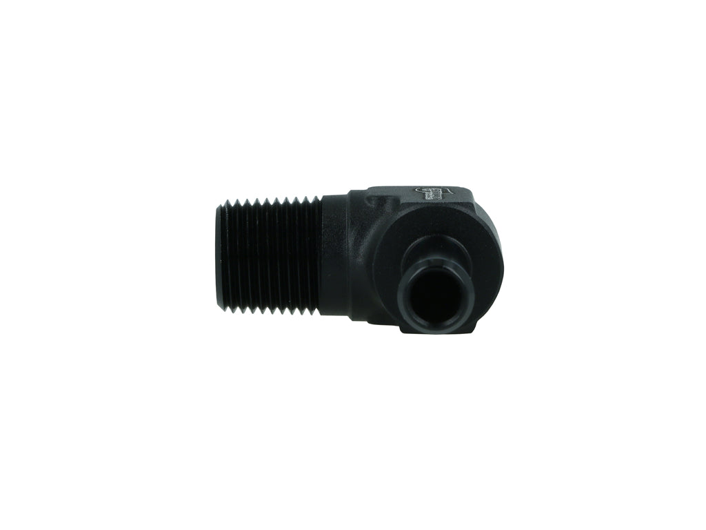 BOOST Products Screw-in Adapter 90 degree 3/8" NPT male to Hose Fitting 8mm (0.325"), black
