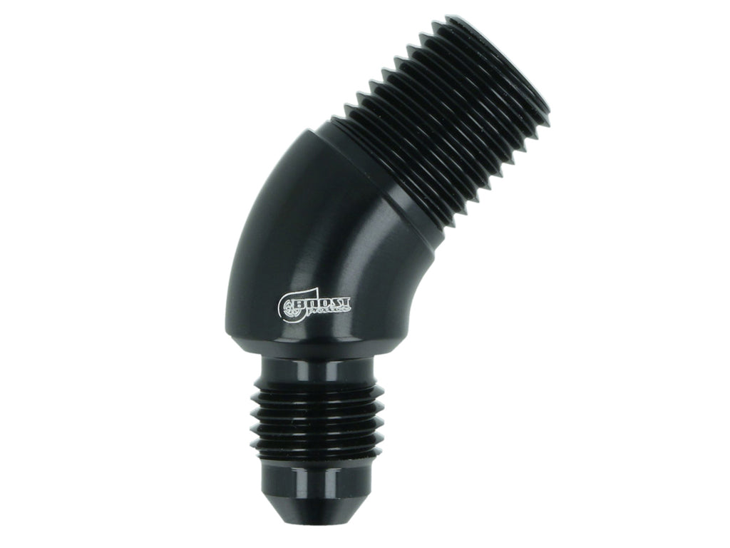 BOOST Products Adapter -04 AN male to 1/4" NPT male - 45 degree, black