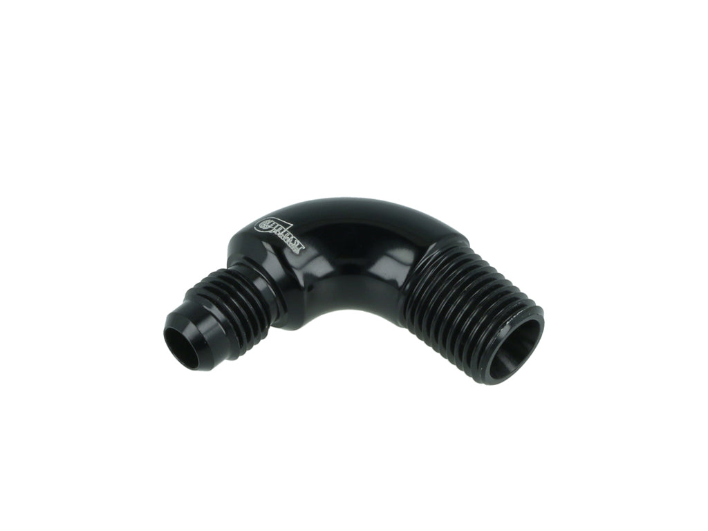 BOOST Products Adapter -04 AN male to 1/4" NPT male - 90 degree, black