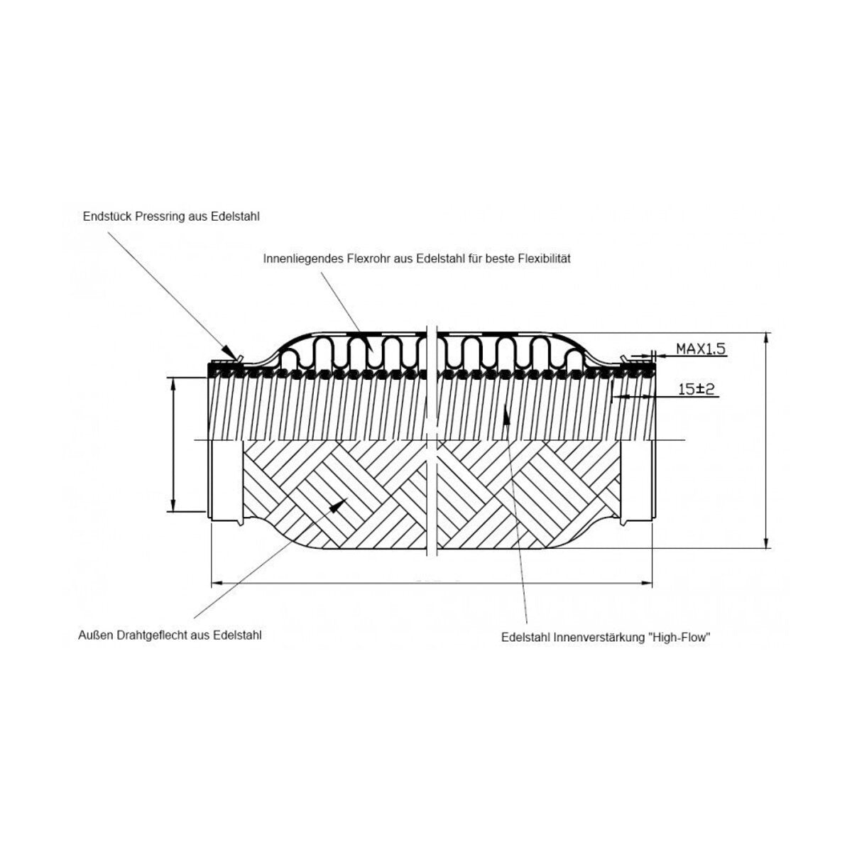 BOOST Products Turbo Exhaust Flex Pipe Coupler - 102mm (4.0") OD, 102mm (4.0") Length