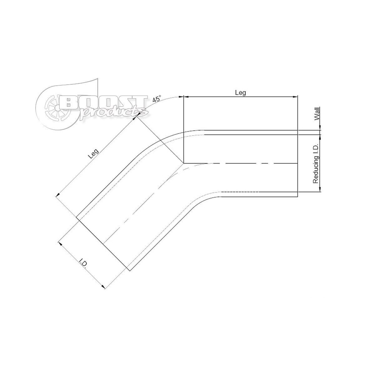BOOST Products Silicone Reducer Elbow 45 degree, 45mm (1.775") - 30mm (1.175") ID, black
