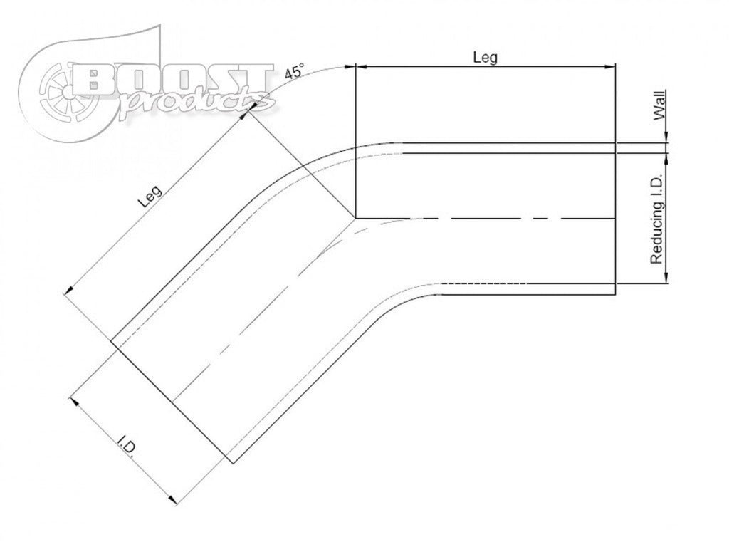 BOOST Products Silicone Reducer Elbow 45 degree, 102mm (4.0") - 89mm (3.5") ID, black