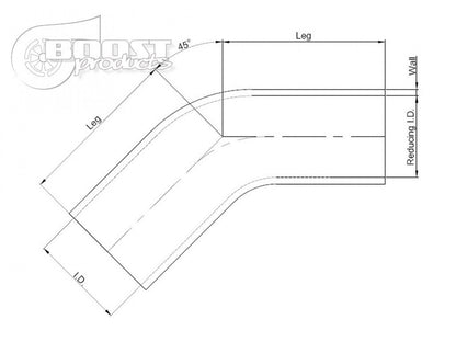 BOOST Products Silicone Reducer Elbow 45 degree, 48mm (1.9") - 30mm (1.175") ID, blue
