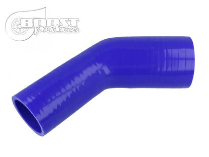 BOOST Products Silicone Reducer Elbow 45 degree, 54mm (2.125") - 48mm (1.9") ID, blue
