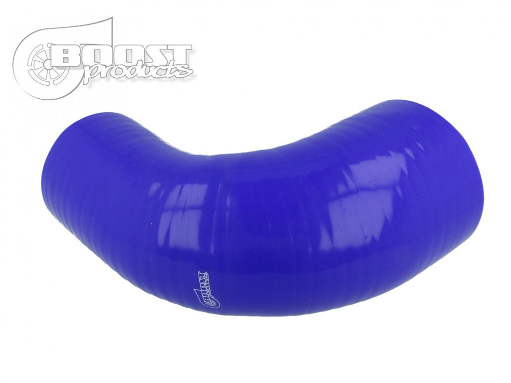 BOOST Products Silicone Reducer Elbow 90 degree, 89mm (3.5") - 76mm (3.0") ID, blue