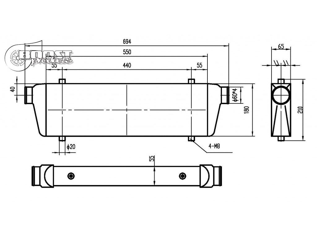 BOOST Products Competition Intercooler 22" x 7" x 2.5" with 2.36" I/O - 350 HP