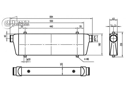 BOOST Products Competition Intercooler 22" x 7" x 2.5" with 2.36" I/O - 350 HP