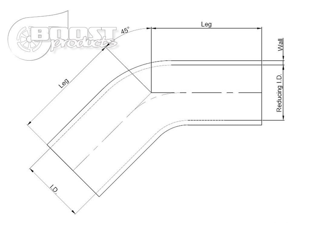 BOOST Products Silicone Reducer Elbow 45 degree, 80mm (3.15") - 60mm (2.36") ID, blue