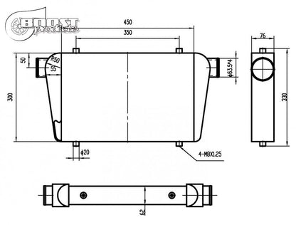 BOOST Products Competition Intercooler 450HP 18" x 12" x 3" with 2.5" I/O OD