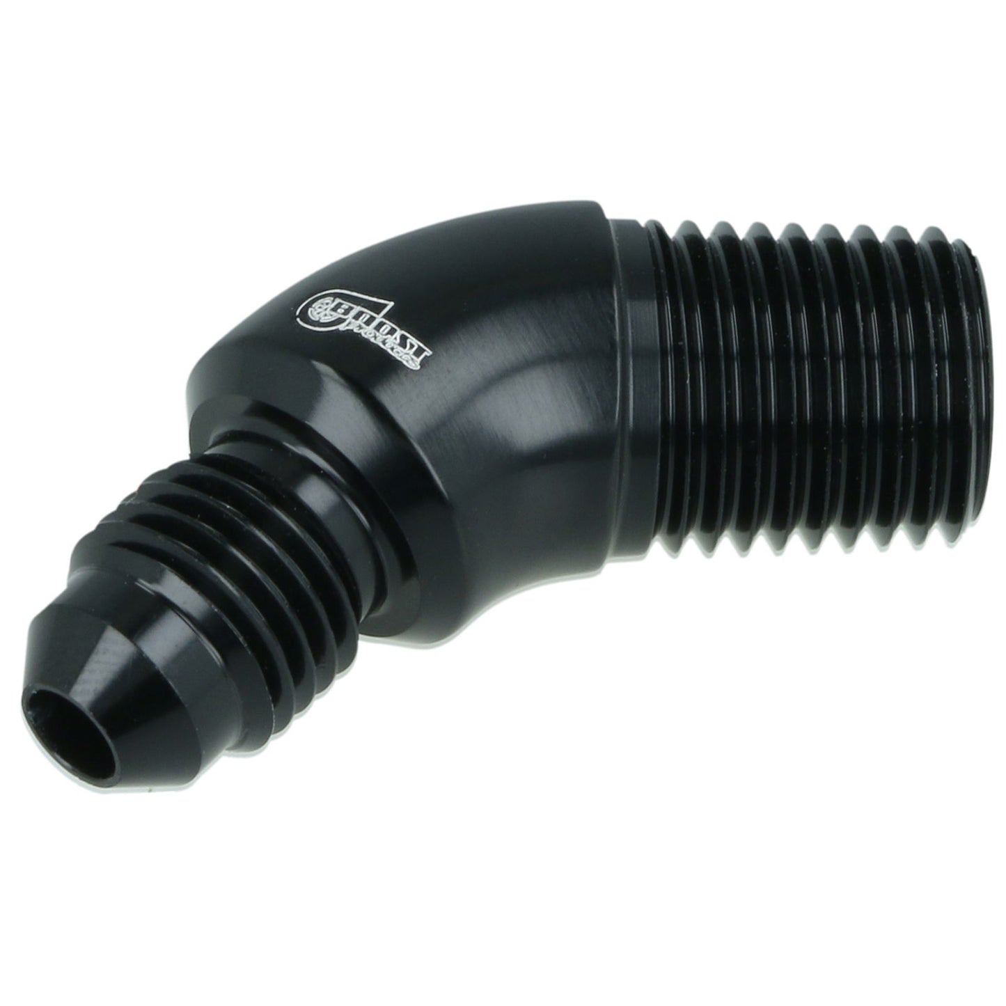 BOOST Products Adapter -04 AN male to 1/4" NPT male - 45 degree, black