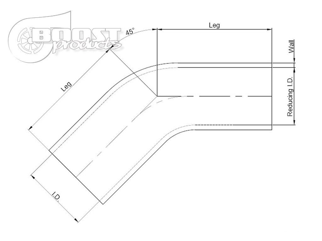 BOOST Products Silicone Reducer Elbow 45 Degrees, 4" - 3-1/2" ID, Black