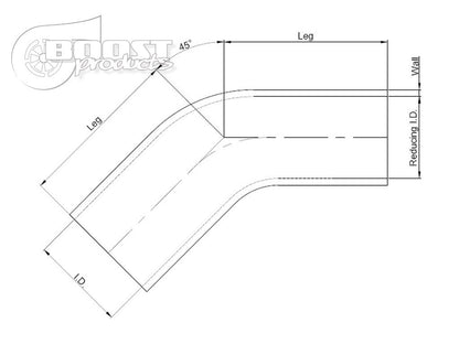 BOOST Products Silicone Reducer Elbow 45 Degrees, 4" - 3-1/2" ID, Black