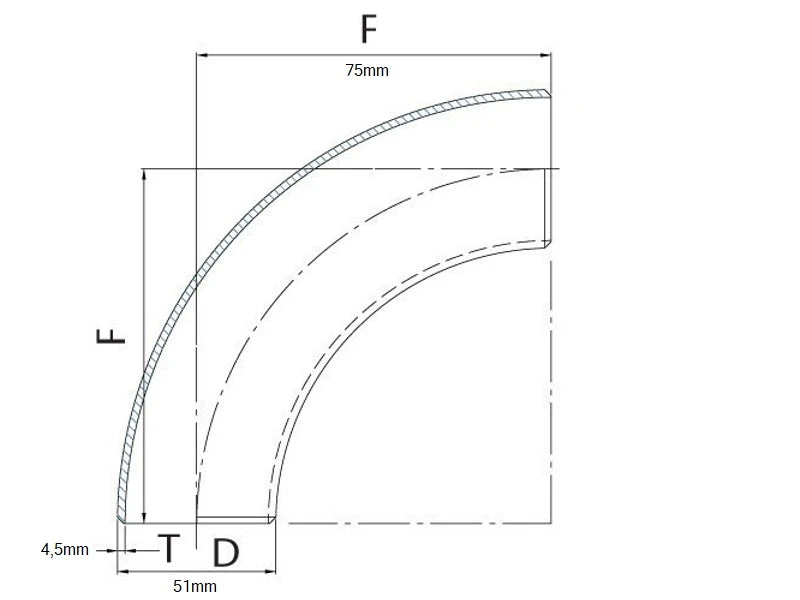 90° cast aluminum elbow 51mm (2") - small radius