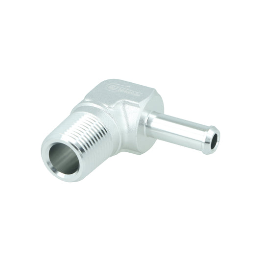 BOOST Products Screw-in Adapter 90 degree 3/8" NPT male to Hose Fitting 8mm (0.325"), silver