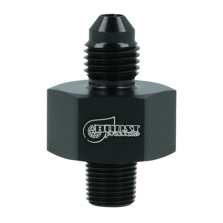 BOOST products Adapter -4 AN male to NPT 1/8" male with Port NPT 1/8" - satin black