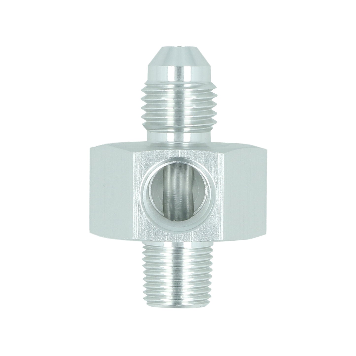 BOOST products Adapter -4 AN male to NPT 1/8" male with Port NPT 1/8" - satin silver