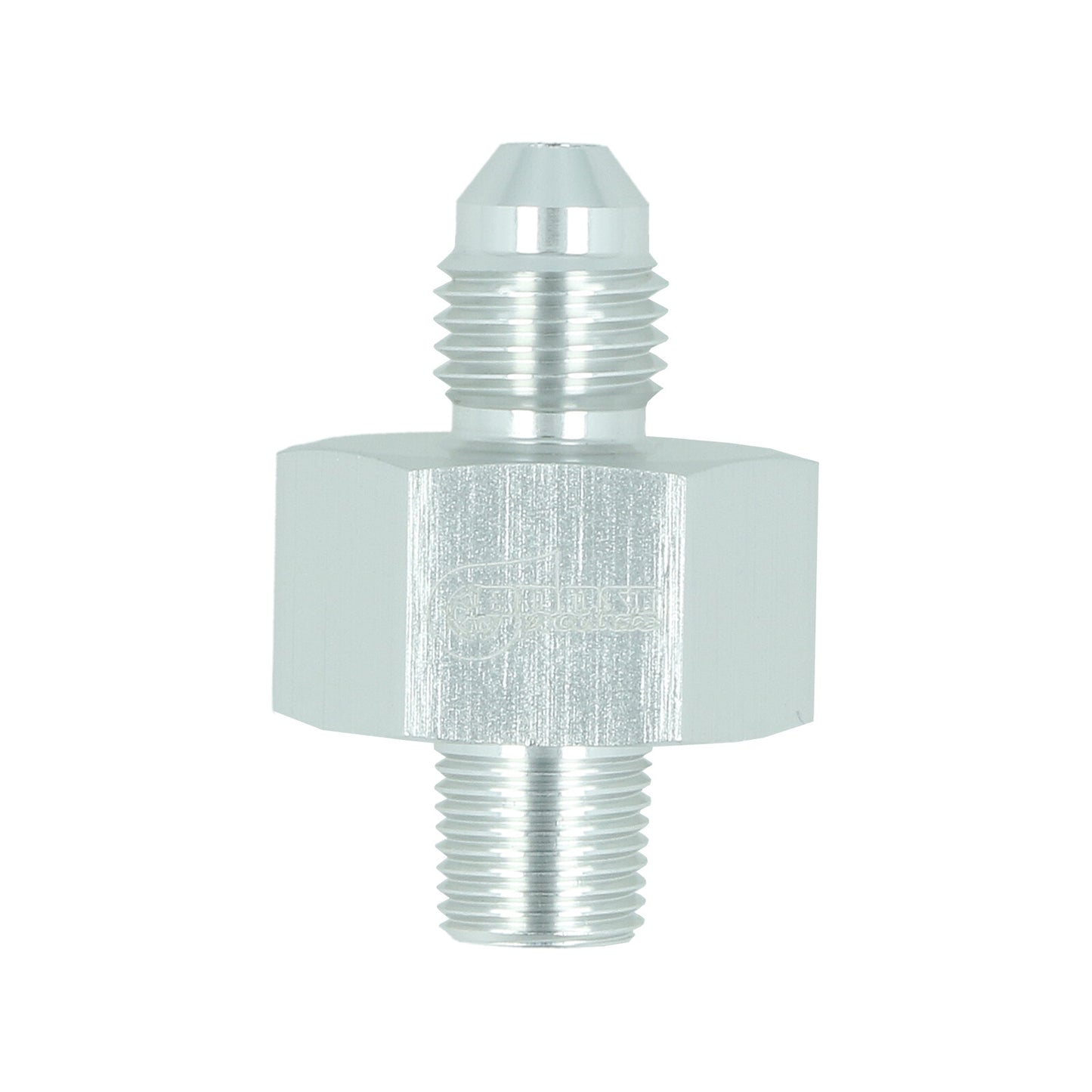 BOOST products Adapter -4 AN male to NPT 1/8" male with Port NPT 1/8" - satin silver