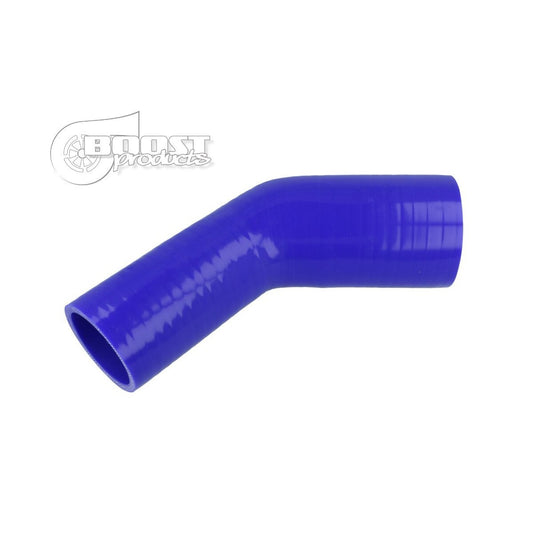 BOOST Products Silicone Reducer Elbow 45 degree, 76mm (3.0") - 70mm (2.75") ID, blue
