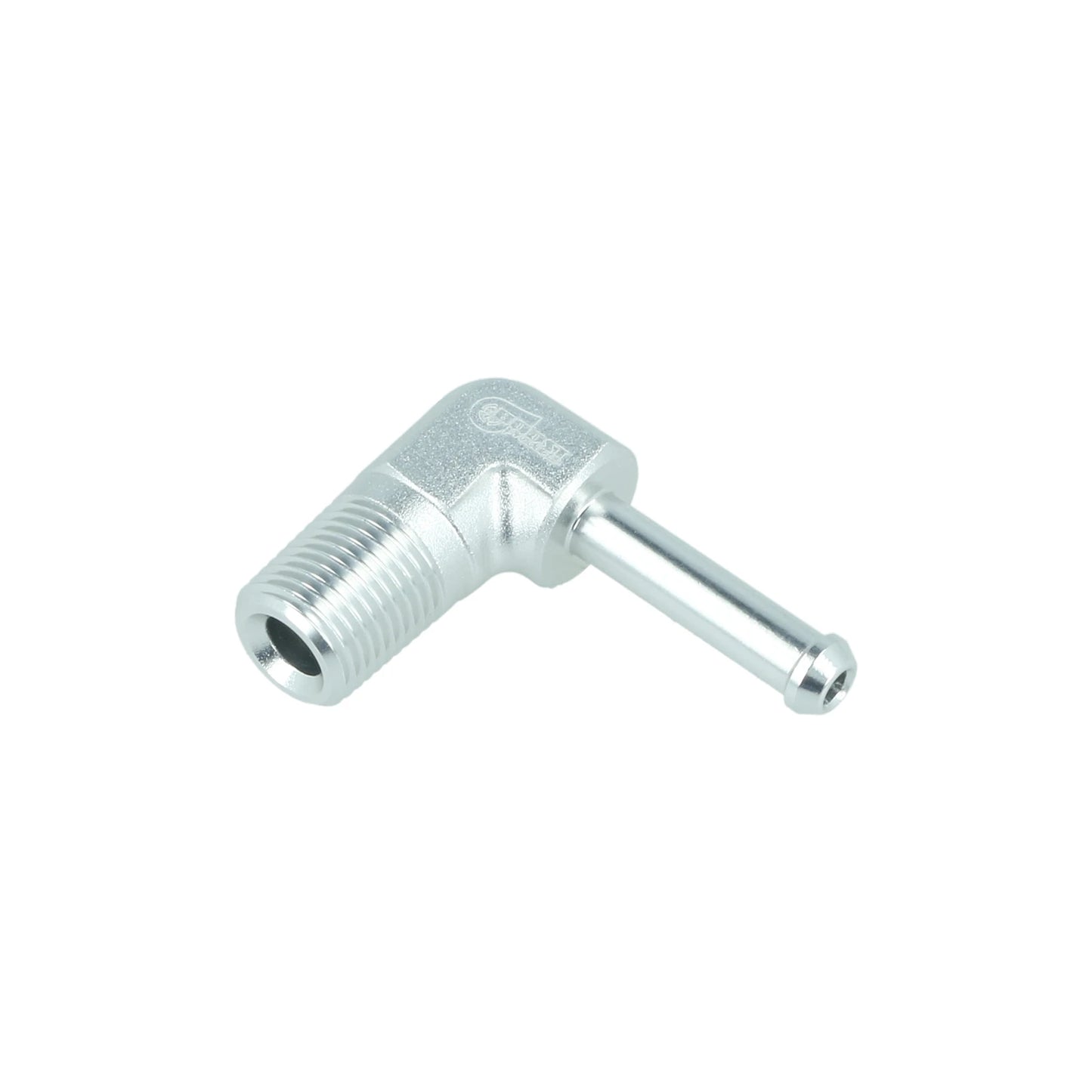 BOOST products Screw-in Adapter 90° NPT 1/8" male to Hose Connection 5mm (3/16") - satin silver