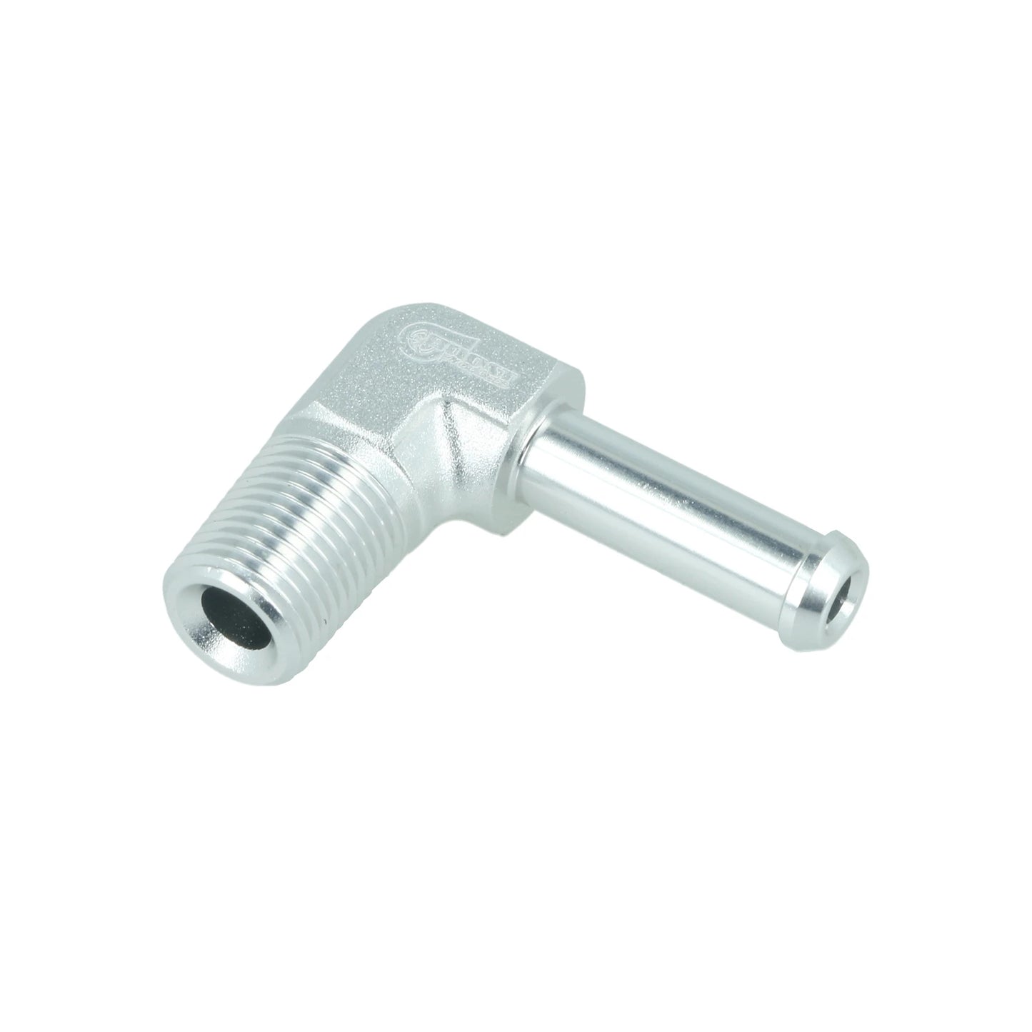 BOOST products Screw-in Adapter 90° NPT 1/8" male to Hose Connection 6mm (1/4") - satin silver