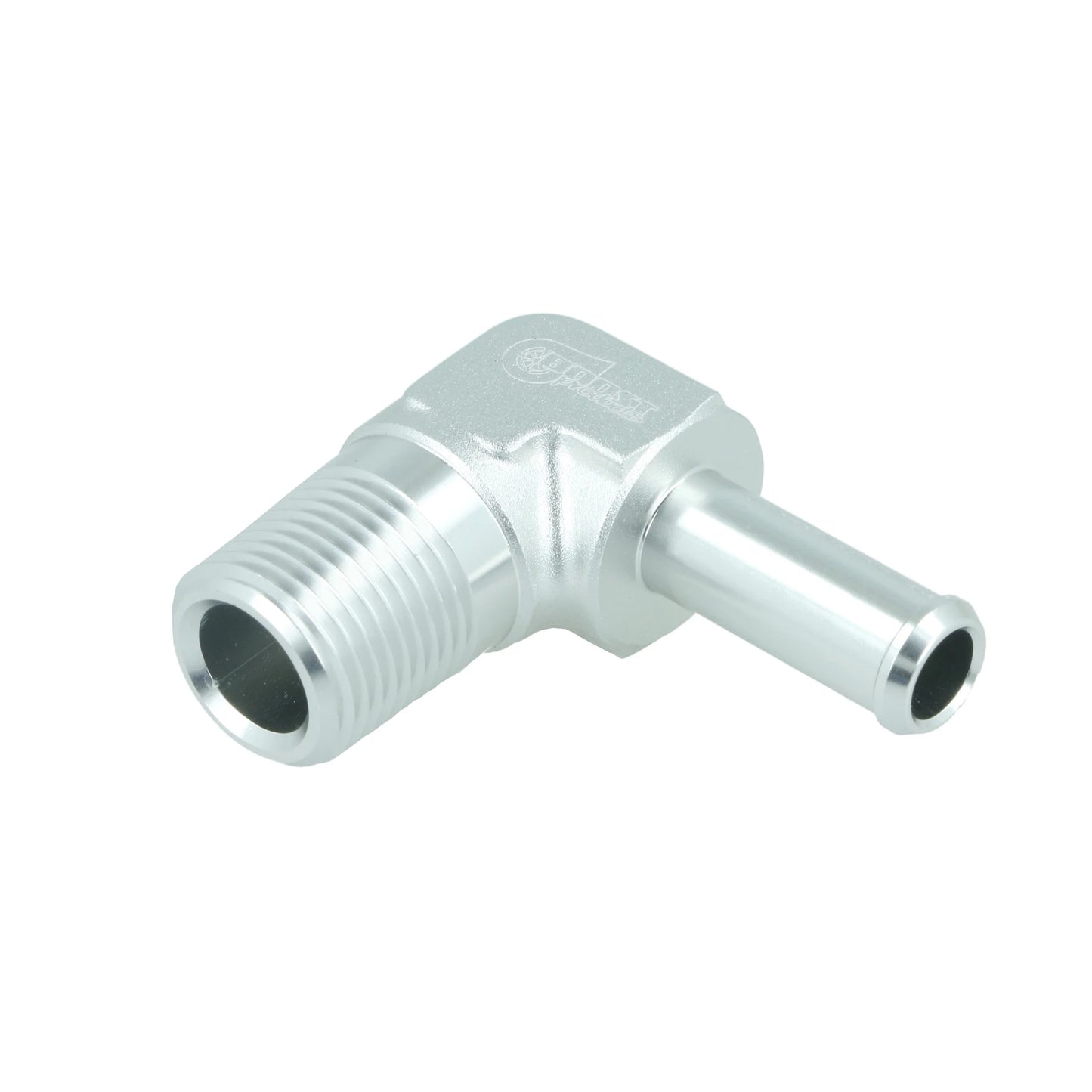 BOOST products Screw-in Adapter 90° NPT 3/8" male to Hose Connection 10mm (3/8") - satin silver