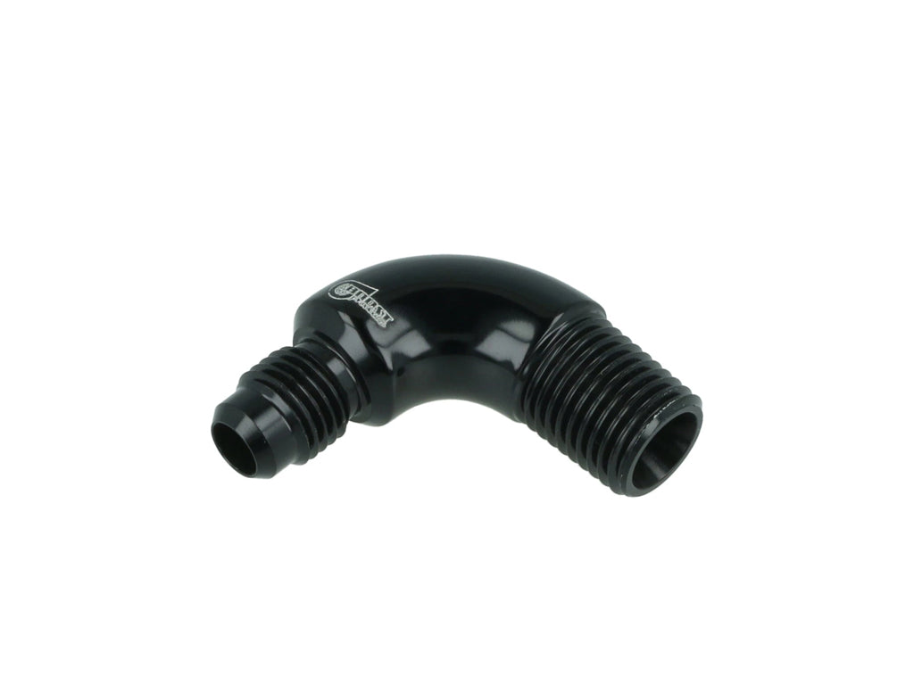 BOOST Products Adapter -04 AN male to 1/4" NPT male - 90 degree, black