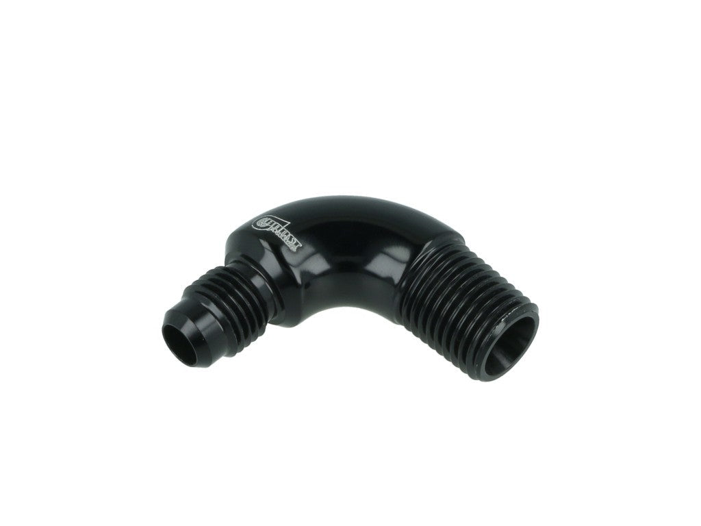BOOST Products Adapter -04 AN male to 1/4" NPT male - 90 degree, black