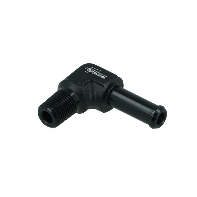 BOOST Products Screw-in Adapter 90 degree 1/8" NPT male to Hose Fitting 5/16" (8mm), black